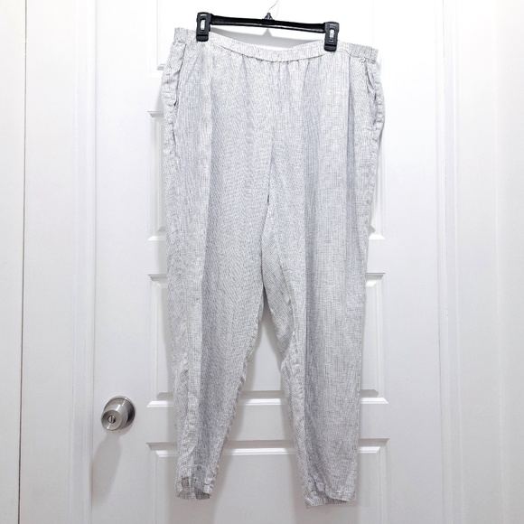 Eileen Fisher Pants - Eileen Fisher White Black Check Linen Tapered Pant Size Large